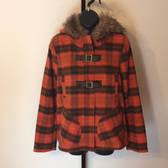 BB Dakota Jackets & Blazers - BB Dakota Orange Plaid Coat - Size Medium
